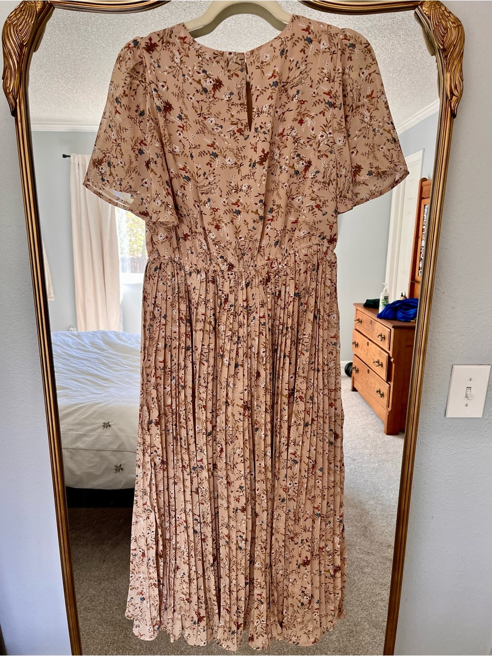 Pinkblush Beige Floral Pleated Midi Dress - Picture 2 of 3
